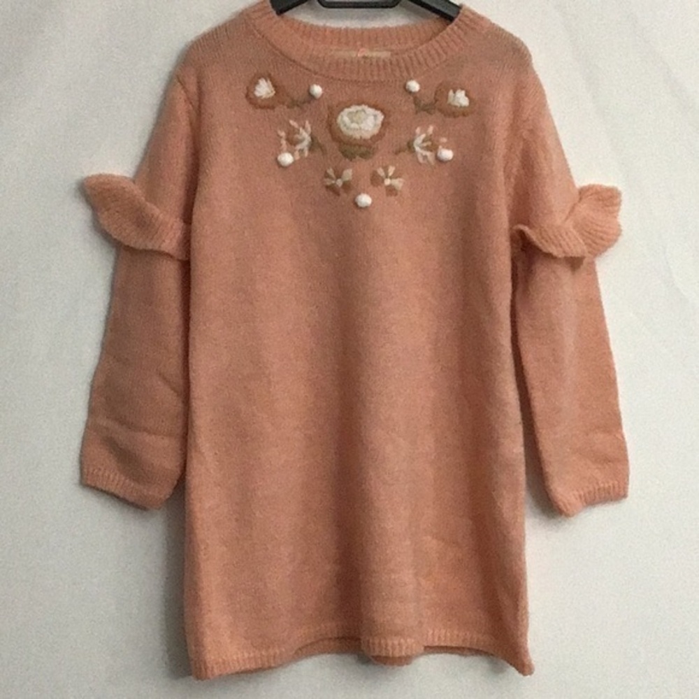 NWT Louise Misha Paris Girls Cotton Embroidered Sweater Dress Size 6 Peach